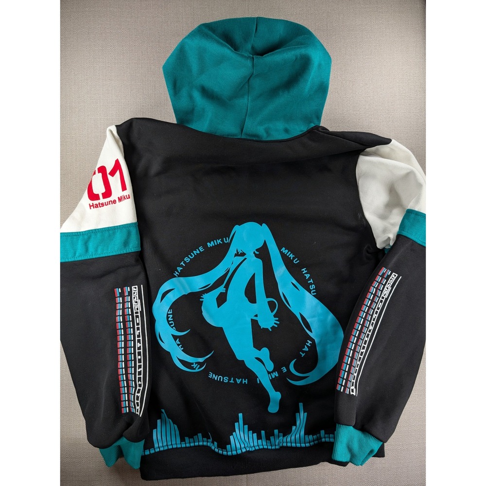 Hatsune Miku Anime Full Zip Hoodie Black Teal Colorblock Vocaloid XL